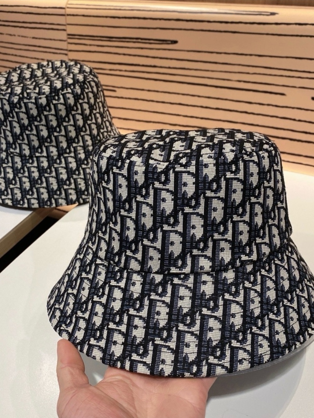 Dior Kids Navy & White Monogram Bucket Hat